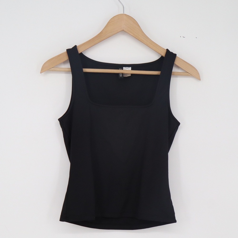 H&M Divided Tank Top Womens S Square Neck Black Slim Fit Sleeveless Excellent
